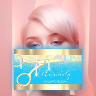 Moderne Friseurschere Tropfen Gold Blue Blue Visitenkarte
