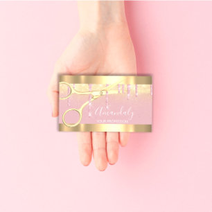 Moderne Friseurschere Tropfen Gold Pink Blush Visitenkarte