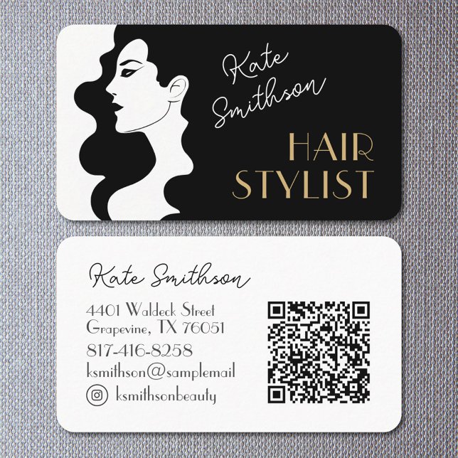 Moderne Frisur Stylist Custom QR Code & Social Med Visitenkarte (Von Creator hochgeladen)