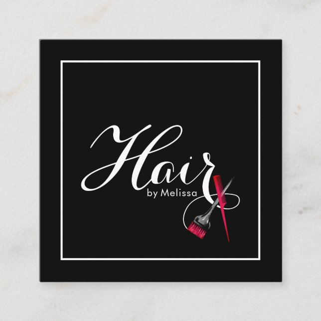 Moderne Frisur Stylist QR Code Social Media Black Quadratische Visitenkarte (Vorderseite)