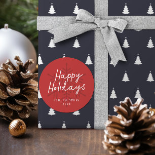 Moderne Frohe Feiertage Schrift Schneeflocken Weih Runder Aufkleber