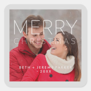 Moderne frohe Weihnacht-Überlagerung und Ihr Foto Quadratischer Aufkleber