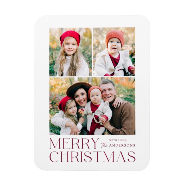 Moderne frohe Weihnachten 3 Foto Collage Magnet (Vertikal)