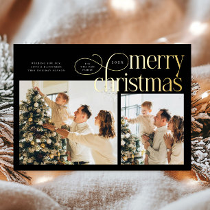 Moderne Frohe Weihnachten einfache 2 Fotos Familie Folien Feiertagskarte