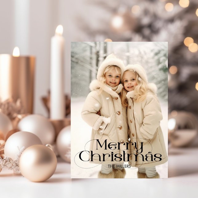 Moderne frohe Weihnachten Elegant 1 Foto Typografi (Modern Merry Christmas Elegant 1 Photo Typography Holiday Card)