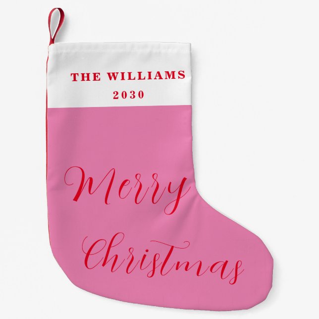 Moderne frohe Weihnachten Rosa Minimale Schrift Kleiner Weihnachtsstrumpf (Vorderseite)