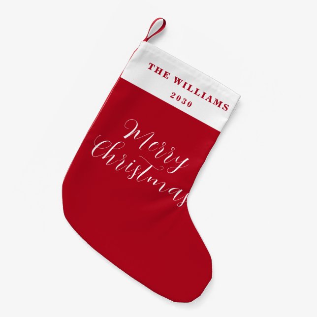 Moderne frohe Weihnachten Rote Minimalskritik Kleiner Weihnachtsstrumpf (Vorderansicht (hängend))