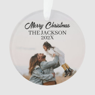 Moderne Frohe Weihnachten Schrift Familienfoto Gra Ornament