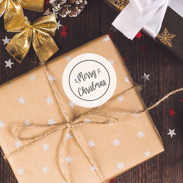 Moderne frohe Weihnachten | Schwarz-Weiß-Aufkleber Runder Aufkleber (Modern Merry Christmas | Black and White Sticker
)