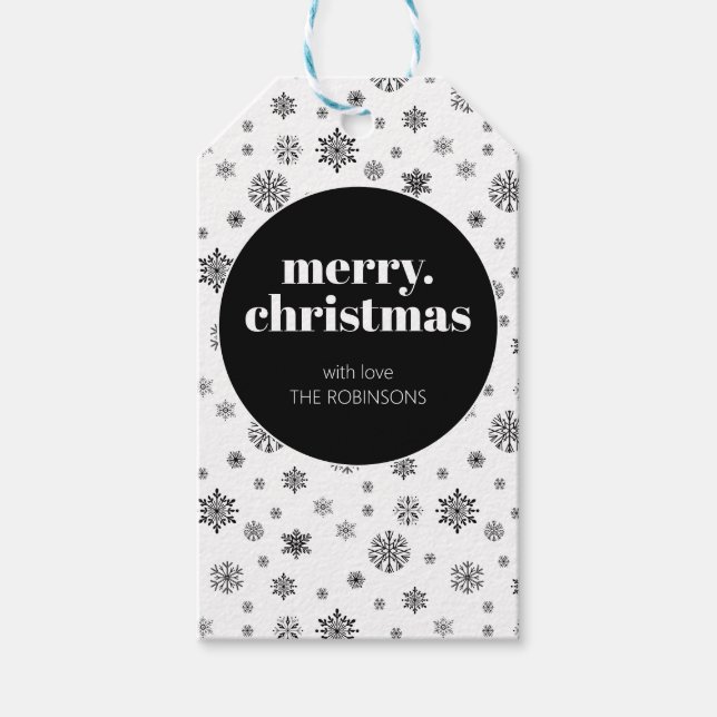 Moderne frohe Weihnachten Schwarz-Weiß-Schneeflock Geschenkanhänger (Vorderseite)
