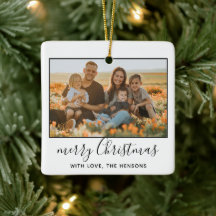 Moderne Frohe Weihnachten Skript Familienfoto