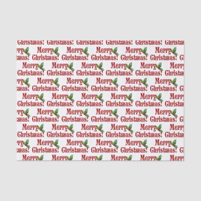 Moderne frohe Weihnachten und Holly Text Muster Seidenpapier (Vorderseite)