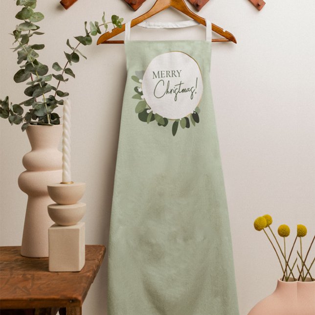 Moderne frohe Weihnachts-Eukalyptus-Kranz grün Schürze (Merry Christmas modern eucalyptus wreath green holiday apron. Contemporary design.)