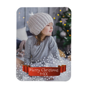 Moderne frohe Weihnachts-Foto / rote Band-Sterne Magnet