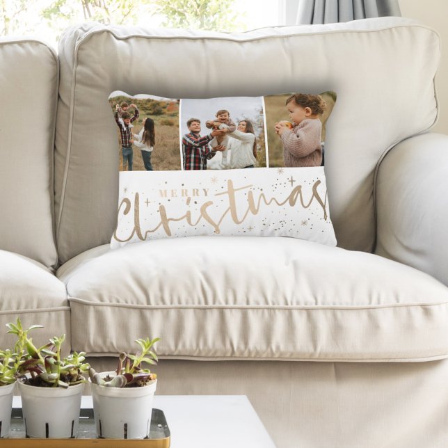 Moderne frohe Weihnachts-Imitate Gold & Foto Dekokissen (Von Creator hochgeladen)