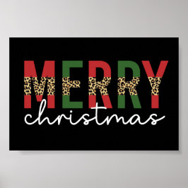Moderne frohe Weihnachts-Leopard Print Typografie Poster