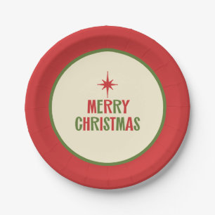 Moderne frohe Weihnachts Retro Typografie Pappteller
