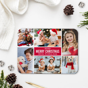 Moderne frohe Weihnachts-Rot-FotoCollage Magnet