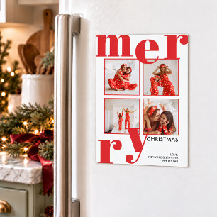 Moderne frohe Weihnachts-Rot-FotoCollage Magnetkarte