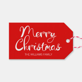 Moderne frohe Weihnachts-Script Red Gift Tag Geschenkanhänger