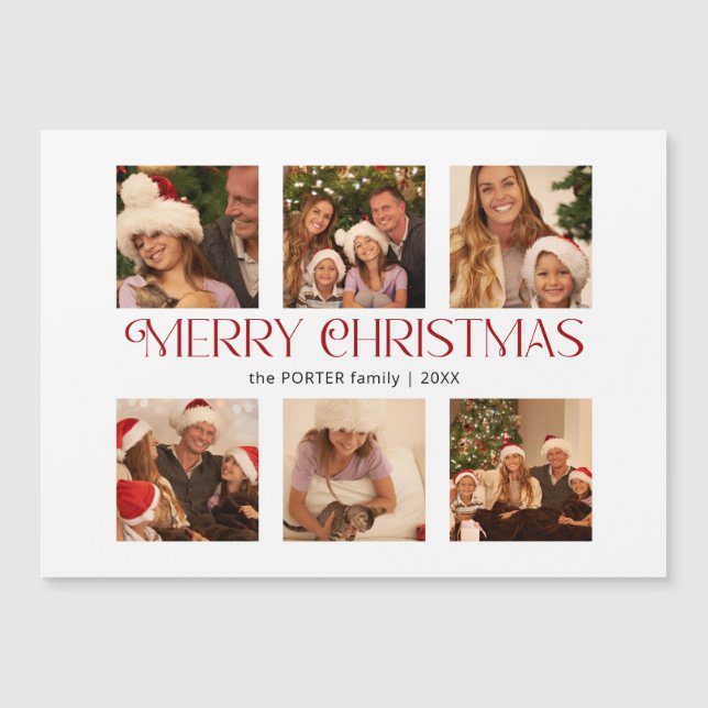 Moderne frohe Weihnachts-Typografie Multi-Foto Magnetkarte (Vorderseite)