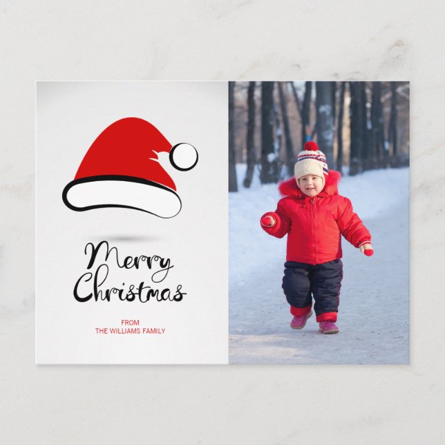 Moderne frohe Weihnachts-Weihnachtsmannmütze Foto  Feiertagspostkarte (Vorderseite)