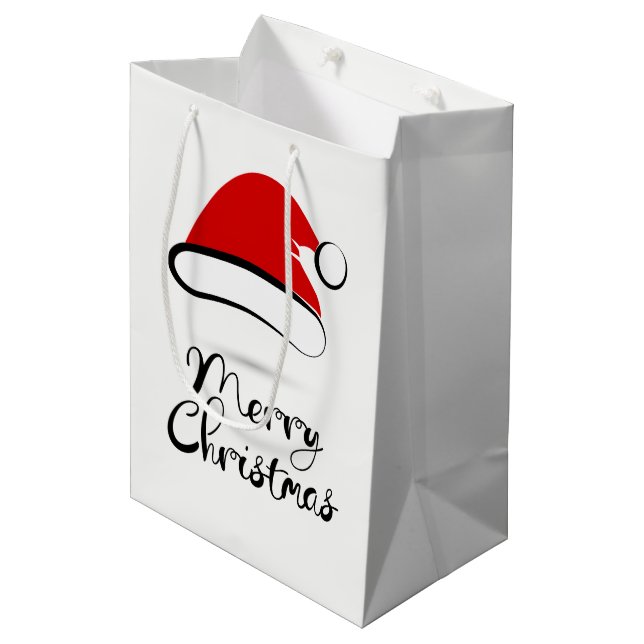 Moderne frohe Weihnachts-Weihnachtsmannmütze-Gesch Mittlere Geschenktüte (Vorderseite Schrägansicht)