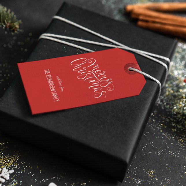 Moderne frohe Weihnachts-White Script Tree Custom Geschenkanhänger (Von Creator hochgeladen)