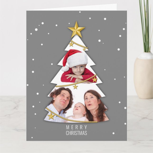 Moderne frohe Weihnachtsbaume Foto Collage Gray Karte (Vorderseite)