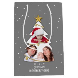 Moderne frohe Weihnachtsbaume Foto Collage Gray Mittlere Geschenktüte