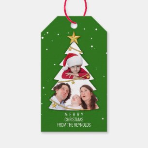 Moderne frohe Weihnachtsbaume Foto Collage Green Geschenkanhänger