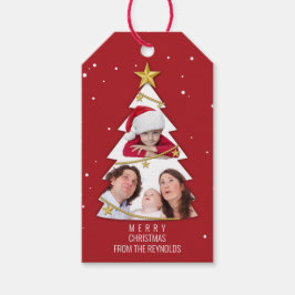 Moderne frohe Weihnachtsbaume Foto Collage Rot Geschenkanhänger