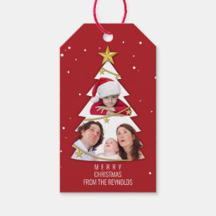 Moderne frohe Weihnachtsbaume Foto Collage Rot Geschenkanhänger