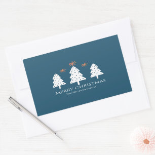 Moderne frohe Weihnachtsbäume und Sterne Blau Rechteckiger Aufkleber