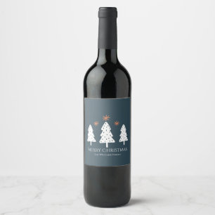 Moderne frohe Weihnachtsbäume und Sterne Weinkarte Weinetikett