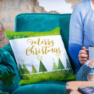 Moderne frohe Weihnachtsbaumen Gold Script Kissen
