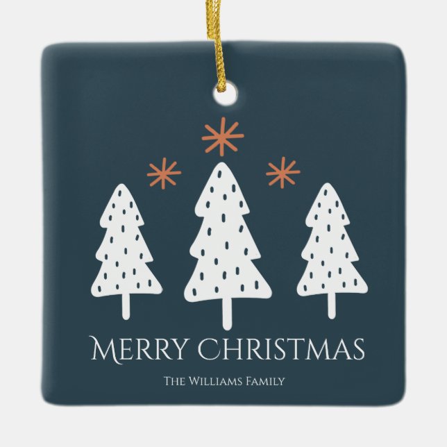 Moderne frohe Weihnachtsbaumen Sterne Foto Keramikornament (Vorderseite)