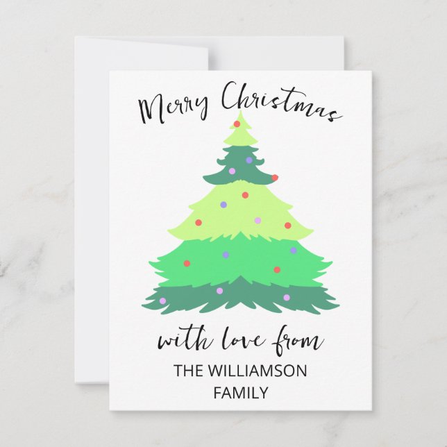 Moderne frohe Weihnachtsbaumfamilie Feiertagskarte (Vorderseite)