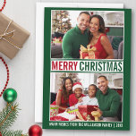 Moderne frohe Weihnachtsfamilie 2 Foto Grün Feiertagskarte<br><div class="desc">Moderne frohe Weihnachtsfamilie Foto Grün und Rot Weihnachtskarte - 2 Fotos</div>