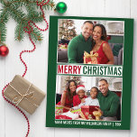 Moderne frohe Weihnachtsfamilie 2 Foto Grün Postkarte<br><div class="desc">Moderne frohe Weihnachtsfamilie Foto Grün und Rot Urlaub Postkarte - 2 Fotos</div>