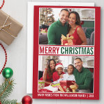 Moderne frohe Weihnachtsfamilie 2 Foto Rot Feiertagskarte<br><div class="desc">Moderne frohe Weihnachtsfamilie Foto Grün und Rot Weihnachtskarte - 2 Fotos</div>