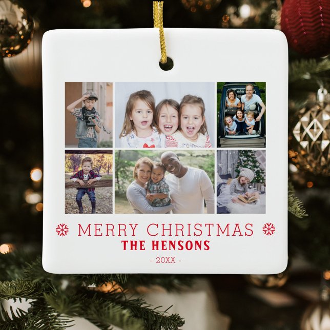 Moderne frohe Weihnachtsfamilie 6 Foto Collage Keramikornament (Von Creator hochgeladen)