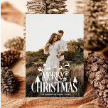 Moderne frohe Weihnachtsfamilie Foto Name Tartan Feiertagskarte<br><div class="desc">Moderne frohe Weihnachtsfamilie Foto Name RED TARTAN</div>