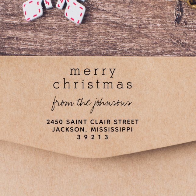 Moderne frohe Weihnachtsfamilie Name Grüße Permastempel (Von Creator hochgeladen)