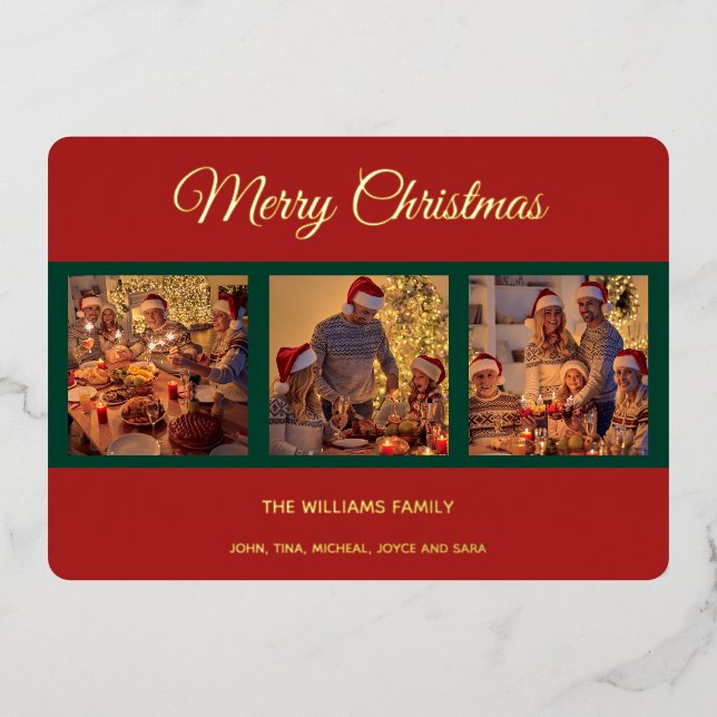 Moderne frohe Weihnachtsfamilienfoto Collage Folien Feiertagskarte (Vorderseite)
