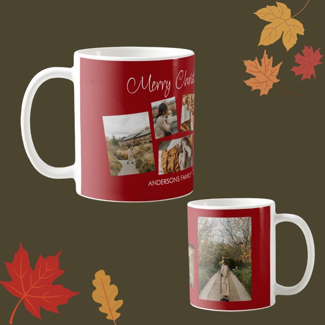 Moderne frohe Weihnachtsfoto Collage Kaffeetasse (Holiday photo collage mug)