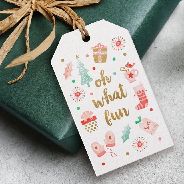 Moderne frohe Weihnachtsgeschenke Geschenkanhänger (Festive Christmas holiday gift tags with the words, "oh What Fun!")