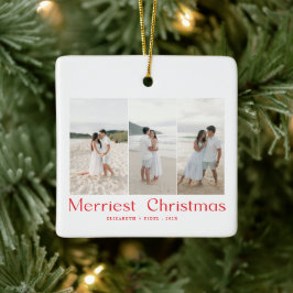 Moderne frohe Weihnachtspaare Foto Red Keramikornament