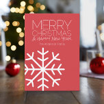 Moderne frohe Weihnachtsschneeflocke - Non-Foto Feiertagskarte<br><div class="desc">Cayenne Rot und Weiß - Ein fröhlicher und heller Urlaub mit Schnee und glücklichen Neujahr Gruß. Eine Illustration mit einigen lustigen und festlichen Saisonsymbolen. Die Rückseite der Karte weist ein trendiges Zickzack Muster auf.</div>
