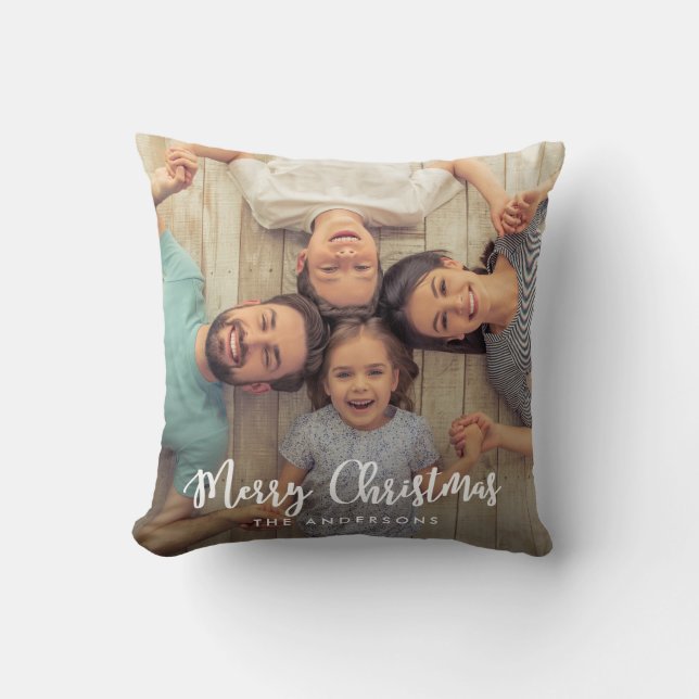 Moderne frohe Weihnachtsschrift | Foto Kissen (Vorderseite)